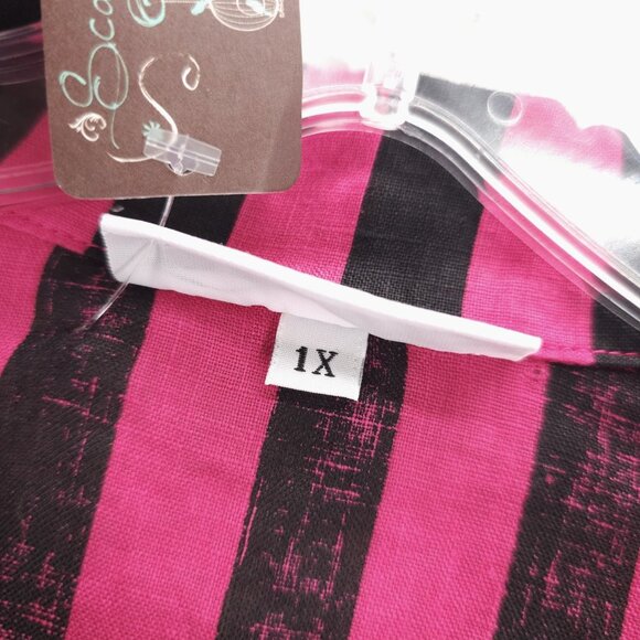 NEW BRYN WALKER Linen Shirt Fuchsia Pink Black Geometric OVERSIZED Size 1X - Picture 7 of 9
